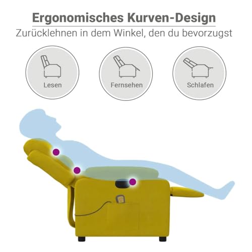 vidaXL Massagesessel, Sessel Verstellbare Rückenlehne Fußteil, Fernsehsessel Relaxsessel mit Liegefunktion, Liegesessel Polstersessel Ruhesessel, Gelb Samt – Bild 5