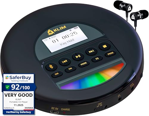 KLIM Nomad - New - Portable CD Player Walkman with Long-Lasting Battery - with Headphones - Radio FM - Compatible MP3 CD Player Portable - TF Card Radio FM Bluetooth - Ideal for Cars - Gold
