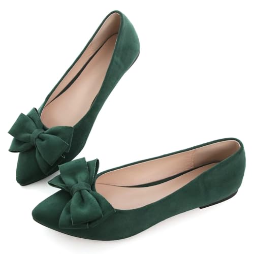 Image of SAILING LU Womens Bowknot Ballet Flats Pointy Toe Suede | Casual Flat Shoes, Dressy Wear to Work, Moccasins, Slip-Ons