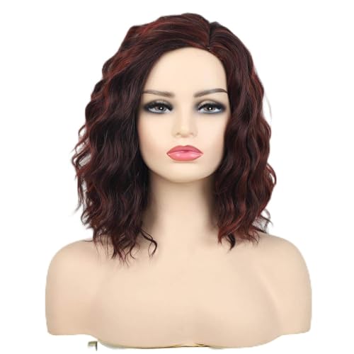 Perruque courte ondulée marron pour femme avec coupe dégradée sur le côté