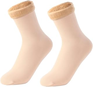 CIADAZ Meias de panturrilha forradas de lã para mulheres Meias grossas térmicas de inverno Meias longas quentes e confortáveis Meias casuais para trabalho em casa