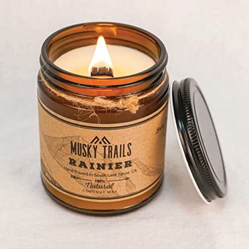 Rainier National Park Hand Poured Wood Wick Crackle Coconut Wax Candle (8oz) Home