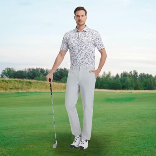 Image of M MAELREG Mens Golf Shirt Short Sleeve Dry Fit Print Moisture Wicking Performance Patterns Collared Polo Shirt