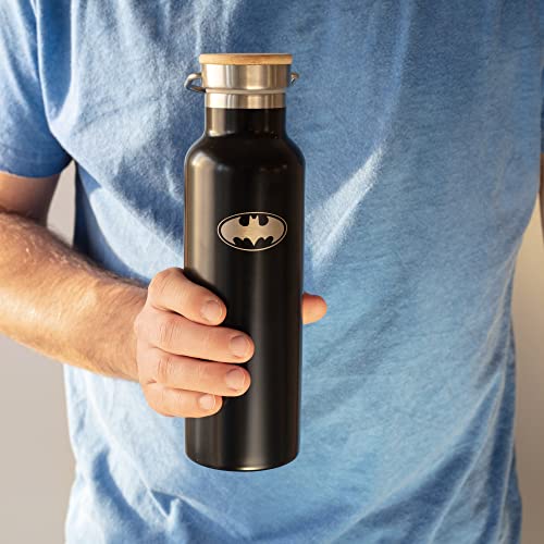 Batman Insulated Stainless Steel Travel Water Bottle, 20Oz - For Water, Coffee & More - Black Thermos With Bat Signal Design - Gift For Dc & Justice League Fans, Teens, Adults, Fathers Day #TOP5