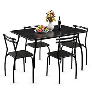 COSTWAY 5-Piece Dining Set Table and 4 Chairs Home Kitchen Room Breakfast Furniture Black