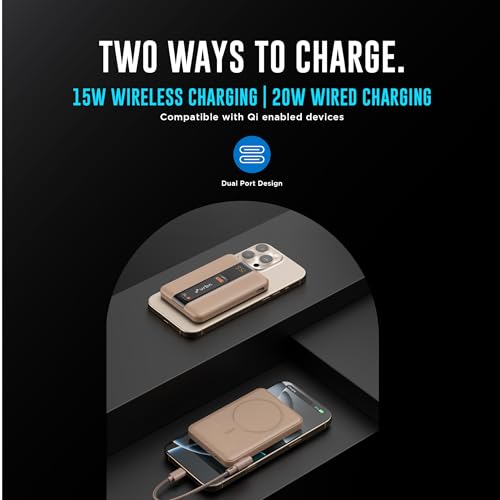 Image of URBN One Premium MagSafe Power Bank 5000mAh | 15W Fast Magnetic Wireless Charging | Built-in Detachable Type C Cable | Dual Port with Pass Through Charging (Mocha)