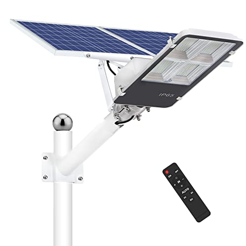 WERISE 300W Solar Street Lights Outdoor, Dusk to Dawn Solar Led Outdoor Light with Remote Control, 6500K Daylight White Security Led Flood Light for Yard, Garden, Street, Playgroud