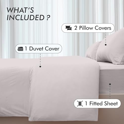 Bedding Set Super King with Fitted Sheet, Duvet Cover & 2 Pillowcases - Light Grey Microfibre 4 Piece Bed Set - Image 2
