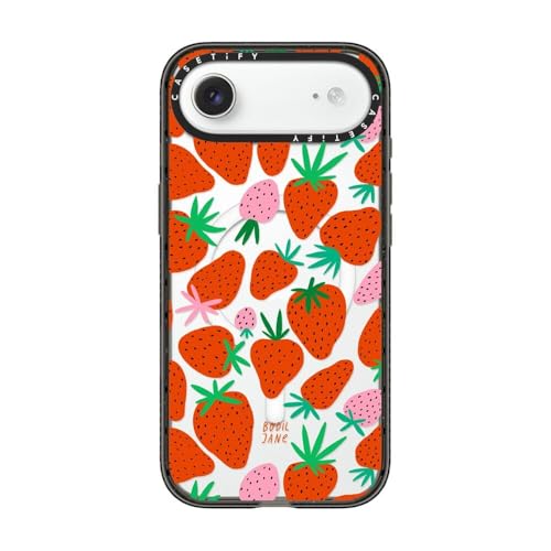 Coque iPhone Air fine CASETiFY Impact noir transparent compatible MagSafe fraises