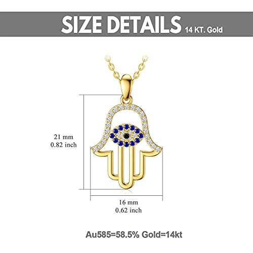 Hamsa Hand Pendant Necklace For Women, Real 14K Gold Evil Eye Pendant With Shiny Sapphire Lucky Protection Jewelry For Her, Wife, Mom, Girlfriend, 18" #TOP5