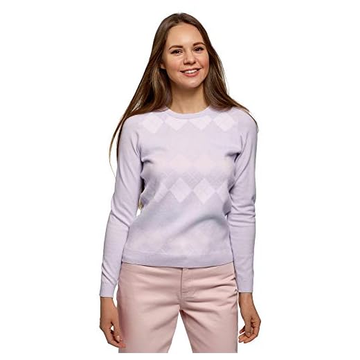 oodji Ultra Mujer Jersey de Punto a Rombos, Morado, ES 44 / XL