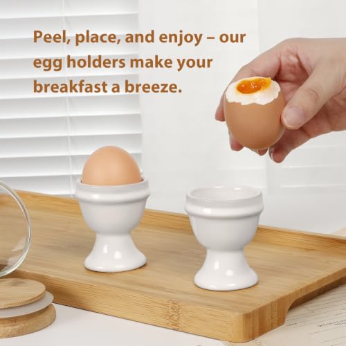 Image of INGOFIN Ceramic Egg Cups Set of 4, Egg Holders for Soft Boiled Eggs | White Porcelain Egg Holders for Soft and Hard Boiled Eggs, for Breakfast, Cafe Decor, Restaurant and Kitchen Use