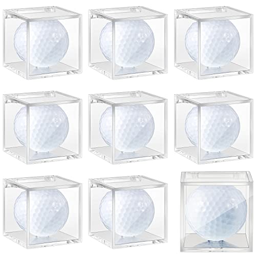 9 Pieces Golf Ball Display Case Acrylic Single Golf Ball Memorabilia Stand Cube Holder Clear Holder Case for Baseball Collectibles, 2 x 2 x 2 Inches, Enhanced Packaging