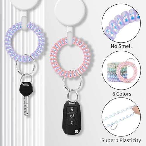 Image of QIUTIMIY 6PCS Wristlet Keychain, Colorful Spiral Coil Hair Tie for Women, Sauna Accessaries Wrist Coil Key Ring Key Holder