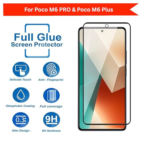 Image of DARKFIT Tempered Glass Premium Screen Protector Compatible for Poco M6 Pro & M6 Plus | Edge to Edge Coverage with Easy Installation Kit | Scratch Resistance | HD Clear Glass (Black Border) | Pack of 1