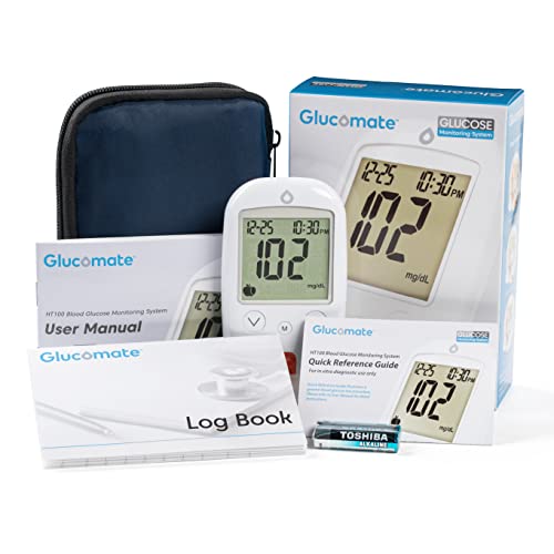 Glucose Monitor Kit - Blood Sugar Test Kit with Blood Glucose Test Strips & Lancets for Diabetes Testing | Glucomate Blood Glucose Monitor Kit includes 1 Blood Sugar Monitor, 50 Diabetic Test Strips, 50 30G Lancets, 1 Lancing Device and Diabetes Testing K