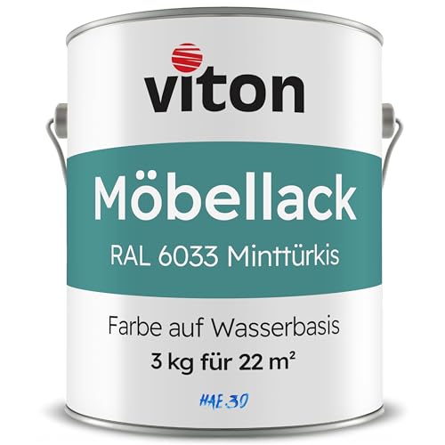 Viton Möbellack - 3 Kg (2,5 L) - Seidenmatt Türkis - Möbelfarbe auf Wasserbasis - RAL 6033 Minttürkis