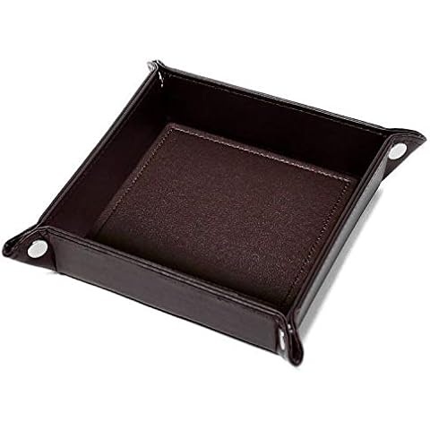 Cosyres Small Leather Valet Catchall Snap Jewelry Tray Bedside Storage Tray for Key, Coin, Phone Brown Cover