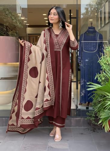 Image of ANNI Designer Women's Rayon Viscose Straight Printed Kurta with Pant & Dupatta Set | Ethnic 3-Piece Readymade Suit for Women | Elegant Festive & Office Wear Traditional Outfit