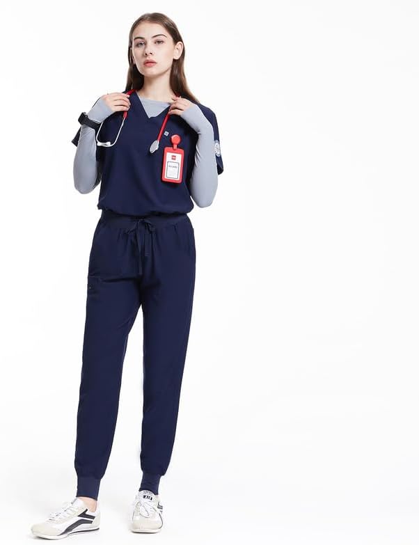 Uniforms World Scrubs for Women Set - Stretch Scrub Top & Pants with 8 Pockets, Yoga Waistband, Anti Wrinkle, Slim Fit - Image 4