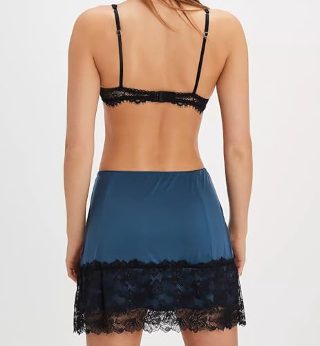 Women Satin Lace Mini Skirt Elastic Waist Pleated Short Skirts Flowy Lace Trim Half Slip Skirt for Under Dress3