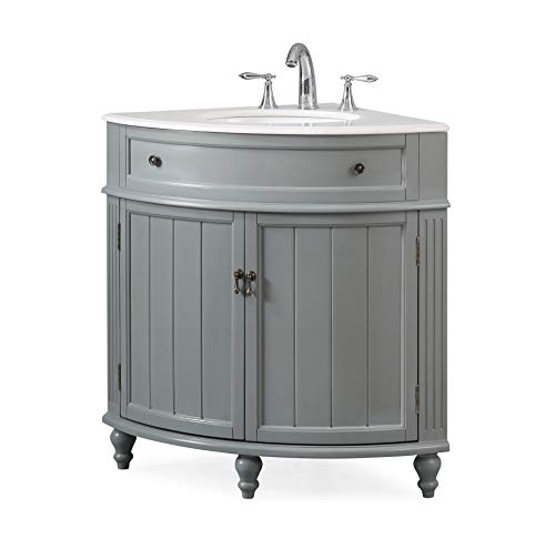 24” Thomasville Gray Modern Slim Corner Bathroom Sink Vanity Zk-47566Ck #TOP2