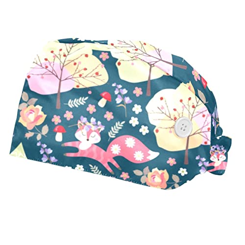 Chapeau de travail respirant JDEZ lot de 2 casquettes à motif renard et fleurs pour homme femme
