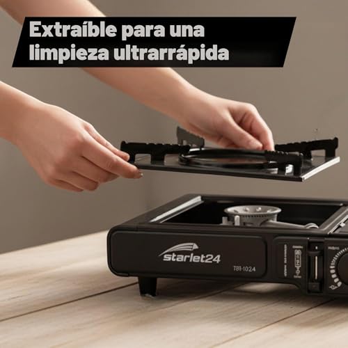 Miniatura 5 de Starlet24 Hornillo De Camping Cocina De Gas Autónoma Con 4 Cartuchos De Gas Butano Y Maletín De Transporte, Fácil De Usar, Encendido Piezoeléctrico Ideal Para Exteriores, Senderismo, Camping Y