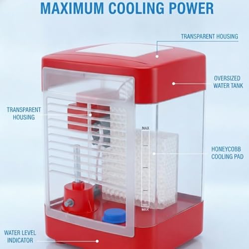 Image of Drumstone Red Desert Cooler | Portable Evaporative Air Cooler with 3-Speed Fan, Wide-Angle Oscillation, Remote Control & 4L Water Tank | Energy-Efficient Cooling for Home, Office & Outdoor Use