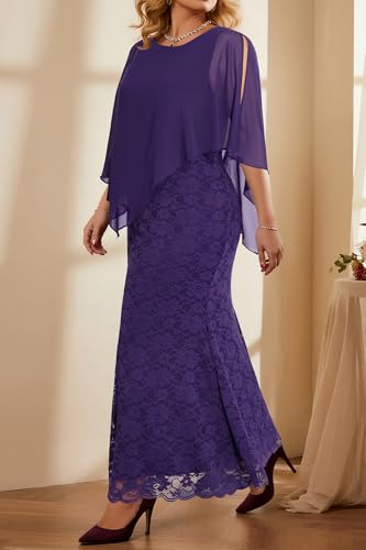 Image of Women's Plus Size Cape Dress with Chiffon Overlay Gown Formal Evening Lace Long Mermaid Dresses 2024