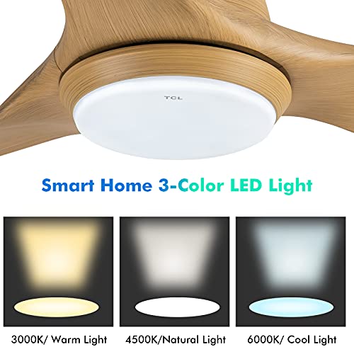 Tcl 52" Indoor And Outdoor Ceiling Fan With Light And Remote Control, 3 Blades Noiseless Reversible Dc Motor,6-Speed, 3 Colors Temperature Switch,Timer (52”Hand-Painted) #TOP1