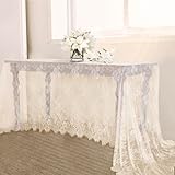 B-COOL Ivory Lace Tablecloth 60 X120 Inches Rectangle Vintage Embroidered Bridal Wedding Tablecloths Sheer Overlay for Rustic Outdoor Party Reception Home Decor