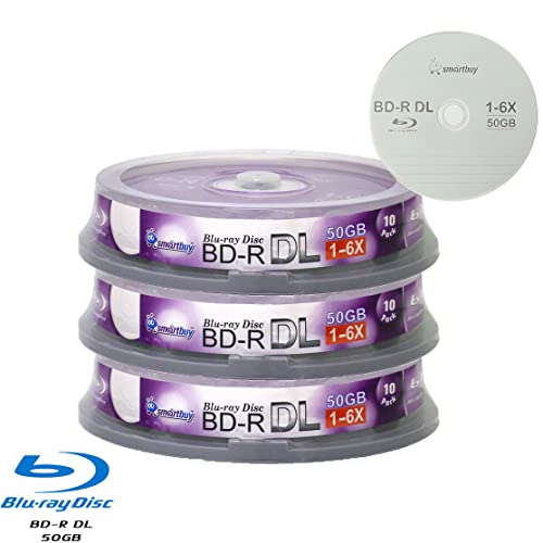 Image of Smartbuy 30-disc 50gb 6X Blu-ray Bd-r Dl Dual Layer Logo Top Blank Disc