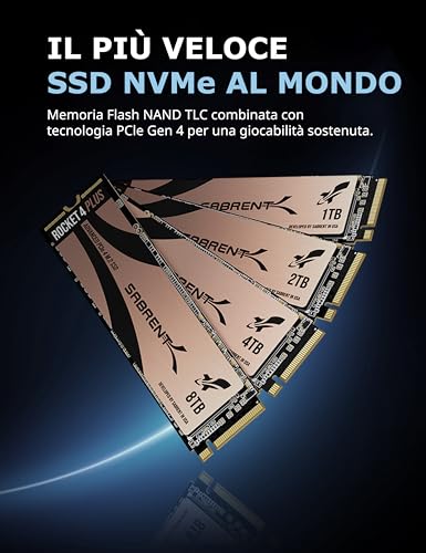 Sabrent SSD 2TB, SSD interno, SSD NVMe PCIe M.2 2280, Disco a stato solido ad alte prestazioni, Gen 4, Lettura fino a 7000 (MB/s), Rocket 4 Plus con dissipatore incluso (SB-RKT4P-PSHS-2TB) - Hdd - Immagine 3