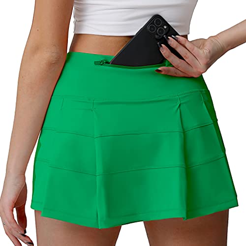 Husnainna High Waisted Pleated Tennis Skirt for Women with Pockets Athletic Skirts Skorts Golf Workout Built-in Shorts 018BZQ-Green/a2