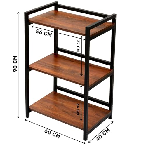 Image of REMANENCE 3-Layer Microwave Stand, OTG Stand, Microwave Oven Platform Rack, Kitchen Storage Shelf (Walnut Brown & Black Pipe,Alloy Steel;Engineered Wood, Tiered Shelf) (Black)