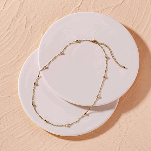 Sewyer 14K Gold Plated Satellite Beaded Choker Necklace For Women Dainty Bead Chain Choker Simple Beaded Necklaces Everyday Jewelry Gifts #TOP4