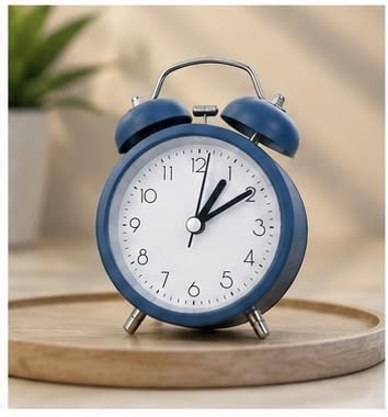 Image of Classic Twin Bell Analog Alarm Clock Retro Metal Table Clock with Night Light and Loud Mechanical Ringer for Bedroom Office and Heavy Sleepers Dark Blue