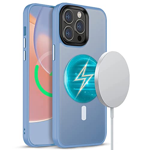 SKvoen Magnetic Designed for iPhone 13 Pro Max Case [Military Grade Drop Tested] [Compatible with MagSafe] Slim Shockproof Translucent Matte Case for 13 Pro Max Protective Cover 6.7", Light Blue