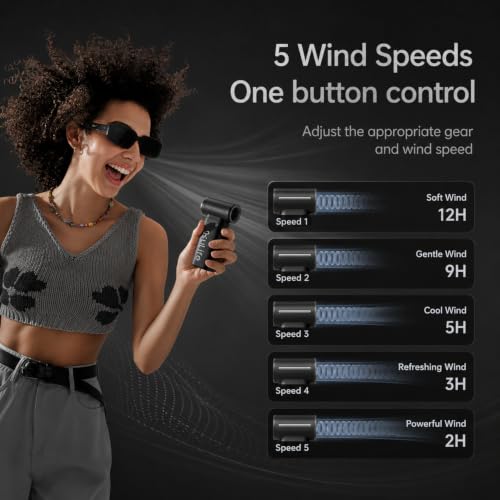 Image of JISULIFE Portable Handheld Fan Life9, Turbo Power High Speed Air [18H Max Cooling Time], 5 Gear Wind, 5000mAh Rechargeable, Mini Pocket Design, Personal Fan for Travel Concerts Cruise Makeup- Black
