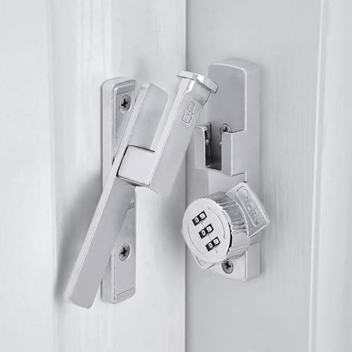 Image of INIRET 2 Packs Silvery 90 Degree Barn Door Lock,Mechanical Password Lock,Flip Latch with Combination,3 Digit Password Keyless,Protect Privacy,for Cabinets,Windows,Garden,Bathroom,and Sliding Door