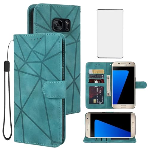 Tothedu Case for Galaxy S7 Edge Case, Samsung S7 Edge SM-G935A Wallet Case with Tempered Glass Screen Protector, Flip Leather Credit Card Holder Stand Phone Cover for Samsung Galaxy S7 Edge Green
