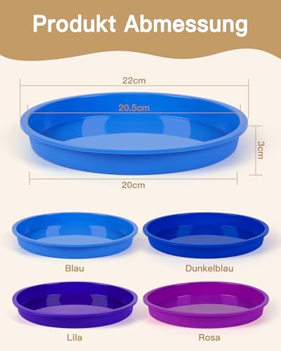 Foto von Silikon Kuchenformen Rund Schichtkuchen Backform 20cm: 8 Zoll Backformen Set Regenbogen Kuchenform Auslaufsicher Backform Backen Geschichtet Antihaft BPA-Frei für Geburtstagsfeier Hochzeitstag 4 Stück