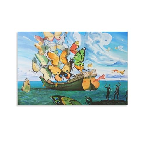 Salvador Dali Wall Art Butterfly - Ship with Butterfly Sails Canvas Art Poster Decorative Painting Canvas Wall Art Living Room Posters Bedroom Painting 08x12inch(20x30cm)