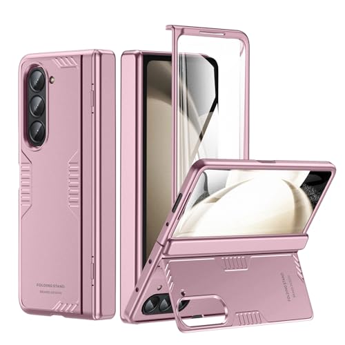 Coque Samsung Galaxy Z Fold 5 avec protection charnière intégrée et béquille cachée rose gold