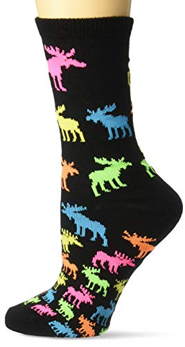 For Bare Feet Women's FBF Originals Wildlife Novelty Socks, Descending Grid Neon Moose, Medium