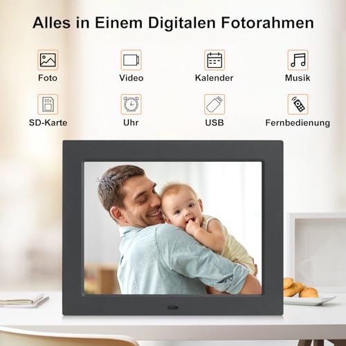 Digitaler Bilderrahmen 8 Zoll mit Fernbedienung und 1024×768 IPS-Bildschirm