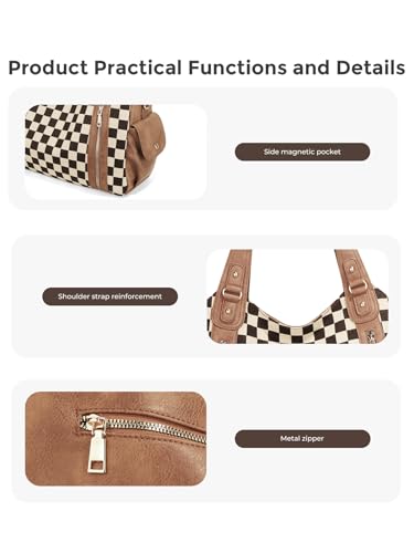 Image of hibear Checkered Hobo Bag for Women City Tote Handbag Trendy Slouchy Crossbody Bag Canvas Vintage Shoulder Bag 2026 New
