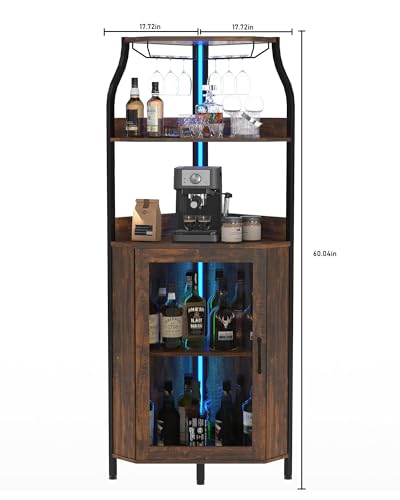 Miniatura 3 de Zstar Mueble Bar, Vitrina Para Vinos De Mdf Curvado Con Luces Led, Vitrina Independiente De 4 Niveles Con Puerta De Cristal Para Bar En Casa Marrón.