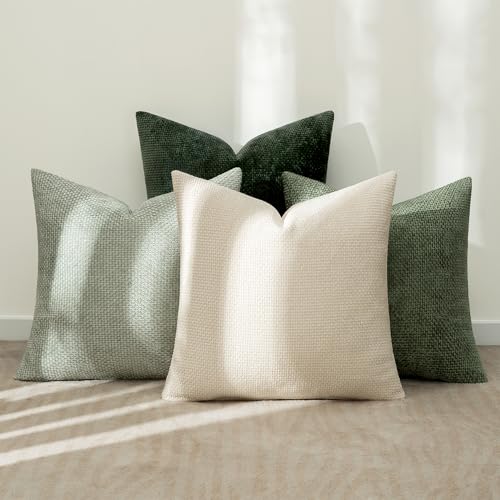 Image of MIULEE Pack of 4 Couch Throw Pillow Covers 22x22 Inch Neutral Green Soft Decorative Chenille Pillow Covers Farmhouse Accent Cushion Covers for Boho Spring Home Decor Sofa Bedroom Living Room
